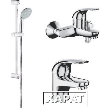 Фото Grohe Euroeco 124428 Комплект смесителей с душем смеситель для ванны, раковины, душевой гарнитур