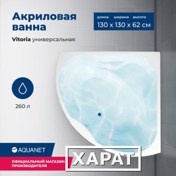 Фото Акриловая ванна Aquanet Vitoria 130x130 (00205371) Белый