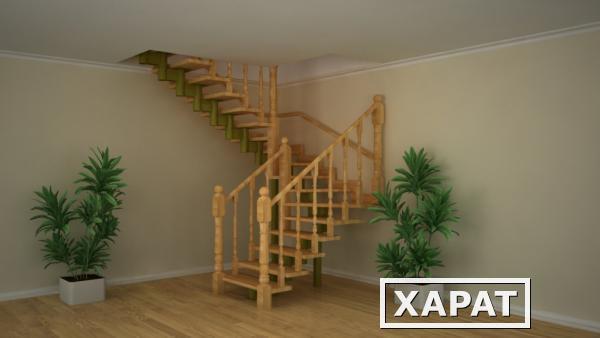 Фото Лестница с поворотом на 180 градусов с деревянным ограждением