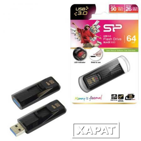 Фото Флэш-диск 64 GB, SILICON POWER B50, USB 3.0, черный