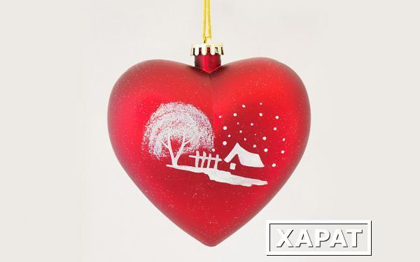 Фото Новогодняя игрушка Сердце матовое с рисунком, диаметр 300 мм