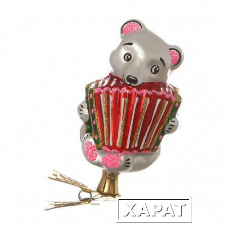 Фото Ёлочное украшение "мишка с гармошкой" высота=8,5 см. Оао"елочка" (860-102)