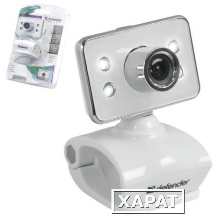 Фото Веб-камера DEFENDER G-lens 321-I, 0.3 Мп, микрофон, USB 2.0, подсветка, регулируемое крепление, белая
