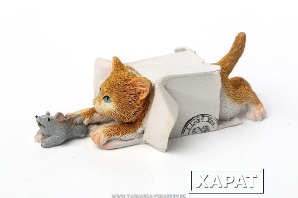 Фото Фигурка кошка с мышкой 11.5х6х4см