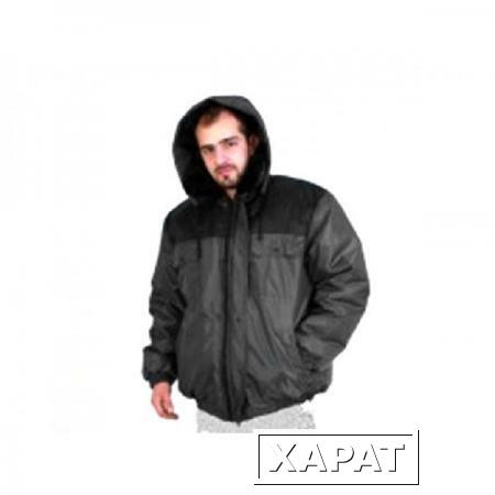 Фото Куртка утепленная с капюшоном "Универсал" р.52-54 рост 182-188, РФ (цвет: серо-черная, тк Оксфорд)