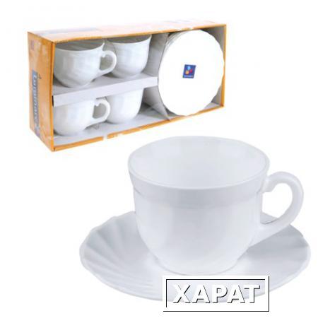 Фото Набор посуды чайный LUMINARC "Trianon", 4 кружки по 280 мл, 4 блюдца, белое стекло