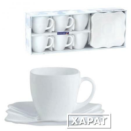 Фото Набор посуды чайный LUMINARC "Authentic White", 6 кружек по 220 мл, 6 блюдец, белое стекло