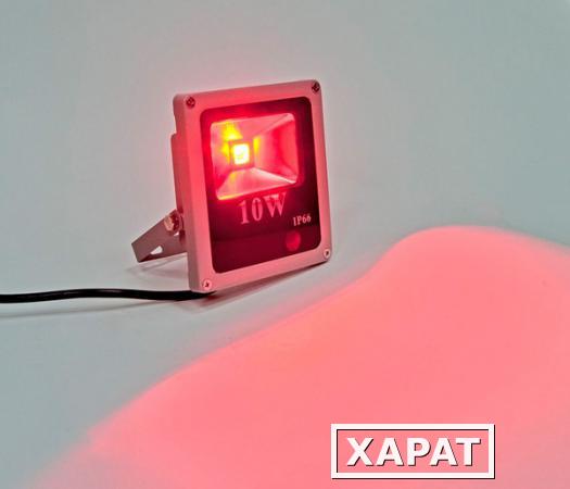 Фото Прожектор квадратный 1LED/10W- красный 230V серый (IP66) 135*120*45мм LL-271; 12197