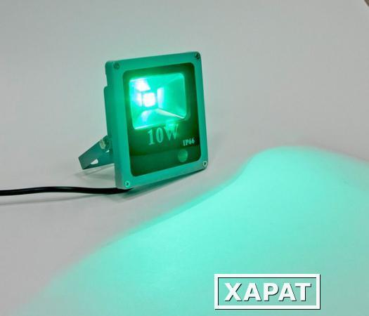 Фото Прожектор квадратный 1LED/10W-зеленый 230V серый (IP66) 135*120*45мм LL-271; 12193