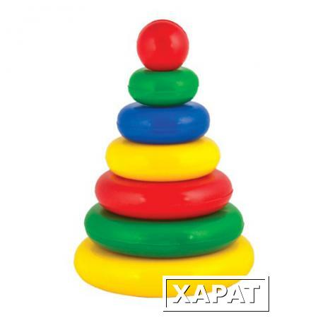 Фото Набор для детей Пирамидка пластиковая "Малышок", 7 элементов (6 колец, шар), цветная, "Десятое королевство"
