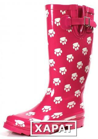 Фото Townforst Women's Rubber Puddle Rain Boot Midcalf Waterproof Wellies Flat Pink Footprint