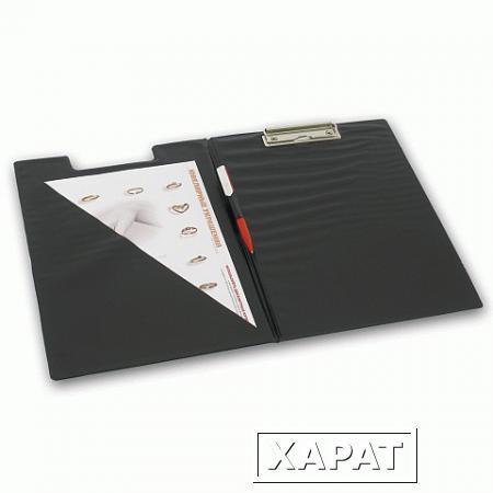 Фото Папка-планшет BRAUBERG (БРАУБЕРГ), с верхним прижимом и крышкой, А4, картон/ПВХ, Россия, черная, двойной срок службы