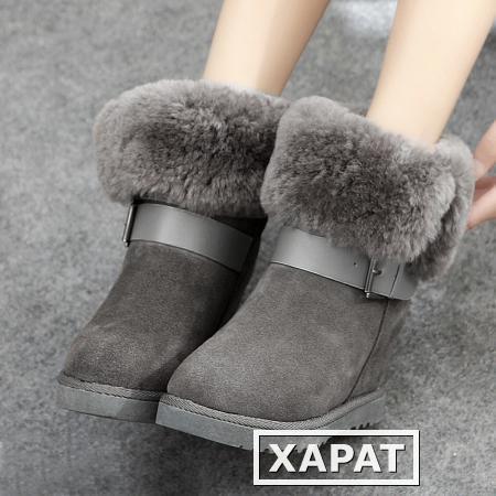 Фото Европе зимняя шерсть с кожи трубки высокого снега сапоги Сапоги женские меховые женские плоские ботинки