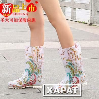 Фото Электронная почта экспорт Корея моды дождь ботинок женщин дождь сапоги с высоким зимой и хлопок скольжения воды ботинки снега сапоги