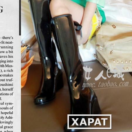 Фото Экспорт Японии Корея внешней торговли оригинальной женской моды высокой импорта из ПВХ с высокой дождь ботинок дождя сапоги довольно черный