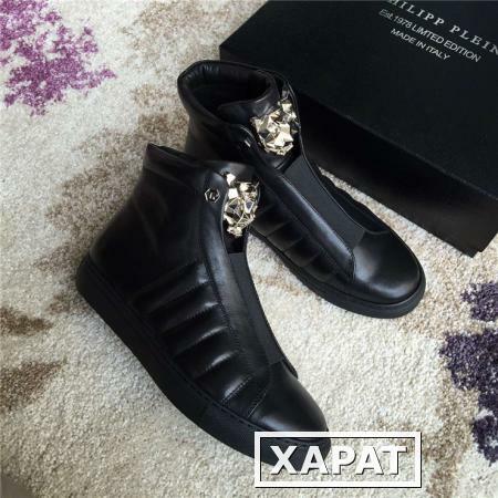 Фото С уличной моды для мужчин и женщин philippplein металлический леопарда обувь вскользь кожаный ботинок на прилива обувь
