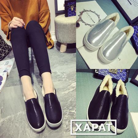 Фото 2015 осень/зимняя обувь плоской корейской версии и кашемир Lok Fu ботинки плоской Женская обувь с повышенной тепло в студентов обувь