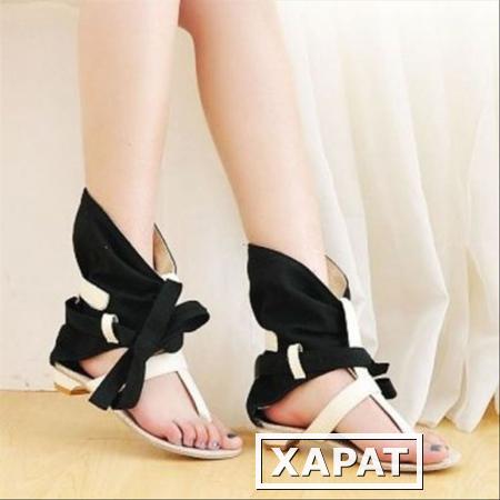 Фото 2015 новые сандалии плоские туфли хит Корейский случайных ткань toe плоские римские сандалии женщина