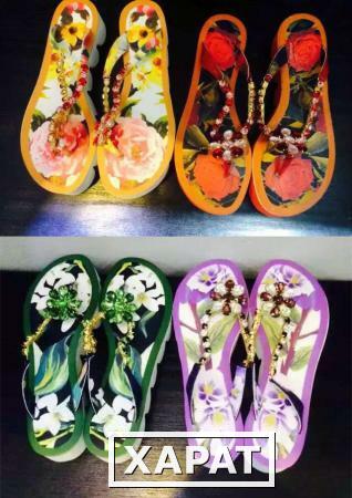 Фото 15 лето в Европе и Америке новой платформы платформы горный хрусталь Вьетнамки печатных плоские сандалии женщин обувь мода