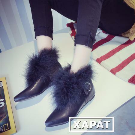 Фото 16 новых осень и зимний досуг обувь ботильоны ботинки плоские высокие сапоги страуса maojian голова женщин сапоги Мартин сапоги