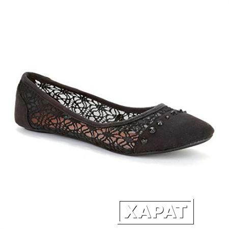 Фото Twisted Womens Lindsay Floral Crochet Ballet Flat with Pointy Pyramid Studded Faux Suede Round Cap Toe