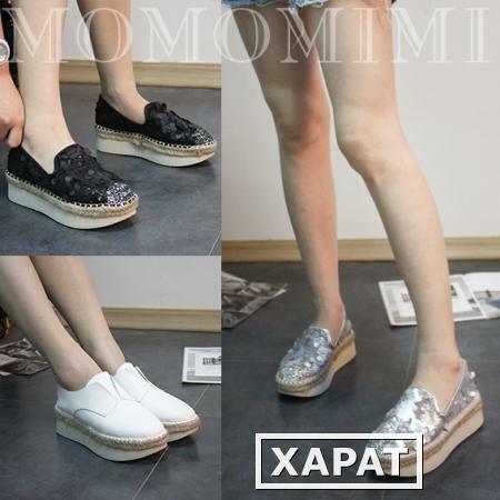 Фото К 2015 году Корейская версия толстой подошве платформа обувь блесток лентяю дышащей сетки Lok Fu Ботинки соломы fisherman обувь для отдыха обувь волна