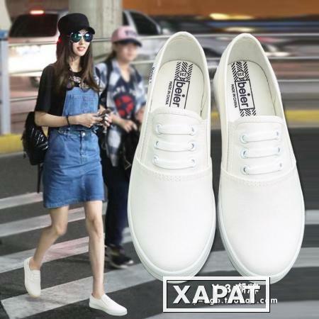 Фото Джокер, не носить белые обувь женщины летом досуг, Корейская версия ленивый педаль обувь студент белый холст обувь женщин
