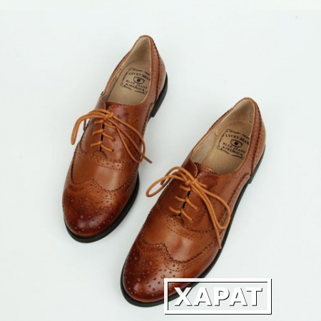 Фото Коричневый Винтаж обувь плоские ботинки кружева обувь Великобритании ветра барокко резные кожаные туфли Оксфорд кожаные ткани торговли