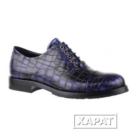 Фото FABI Черно-синие кожаные туфли на шнуровке с текстурой под рептилию от бренда Fabi