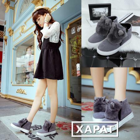 Фото Осень и зимняя обувь с милой кролика головы увеличение в корейской версии плоской стопы обуви и меха