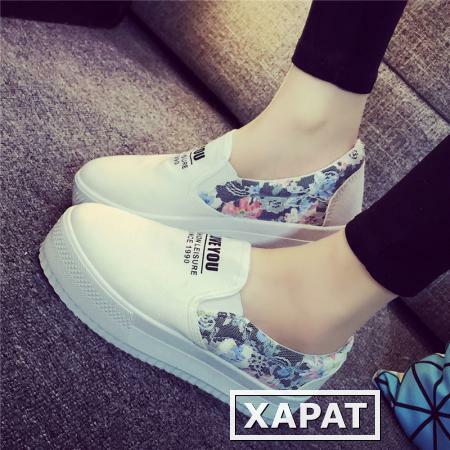 Фото 2016 Лок Фу обувь Весна лето, толстой подошве Холст обувь девушка корейской версии педали ленивый женщин плоские туфли повседневные волны