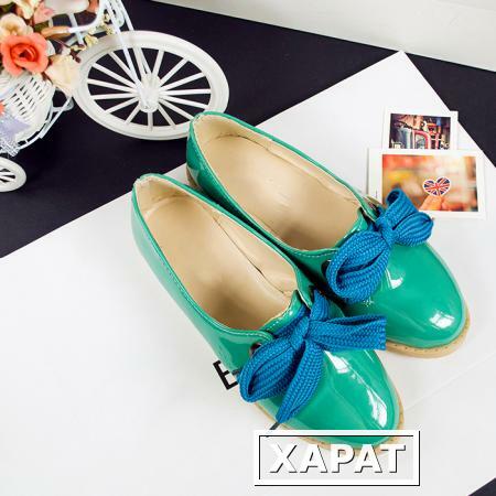 Фото 2014 новый Корейский моды взрывов плоские круглые обувь потоки laced глава корейской версии конфеты цветные кожаные туфли с