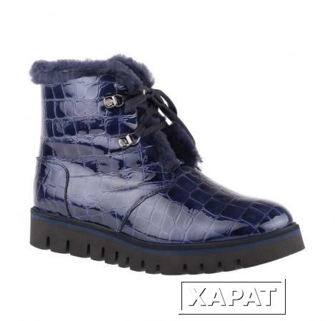 Фото BALDININI Лакированные темно-синие зимние ботинки на шнуровке от бренда Baldinini