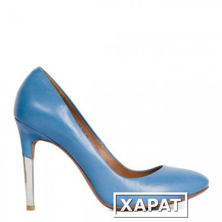 Фото CORSOCOMO Туфли из кожи голубого цвета на металлическом каблуке