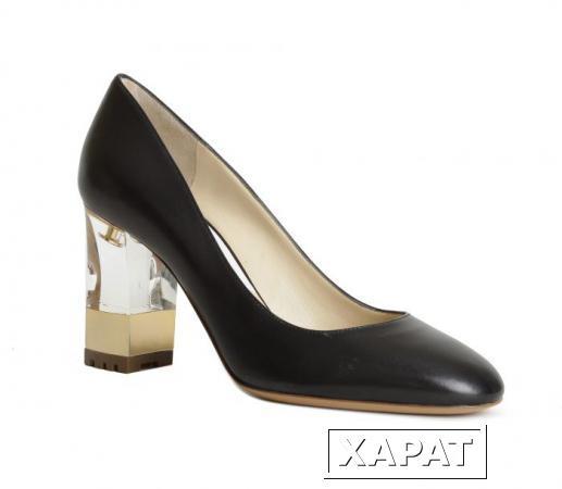 Фото POLLINI Черные кожаные простые туфли с прозрачным каблуком от Pollini