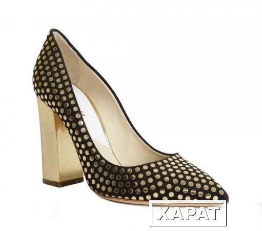 Фото POLLINI Замшевые черные туфли с золотистым декором от бренда Pollini