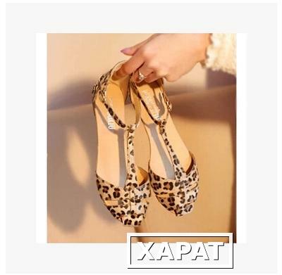 Фото Босоножки Leopard Print Flat Heel Women's Sandals 2015 Summer Shoes