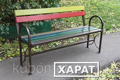 Фото Садовая скамейка со спинкой цветная