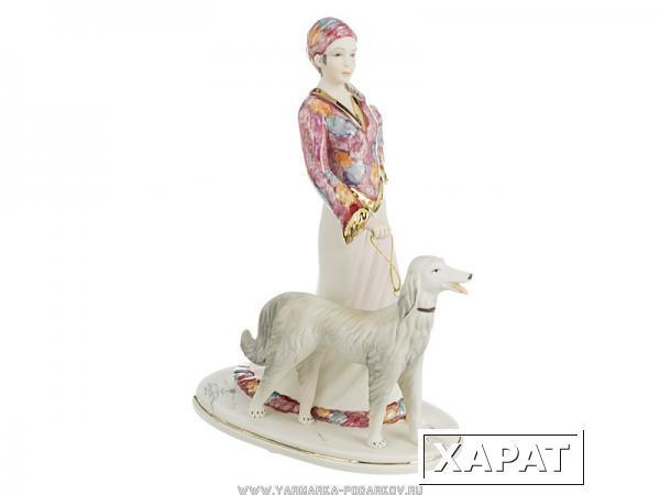 Фото Статуэтка декоративная дама с собакой высота 25 см.