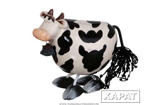 Фото Статуэтка с качающейся головой черно-белая корова 16,5х1,2х13,3 см