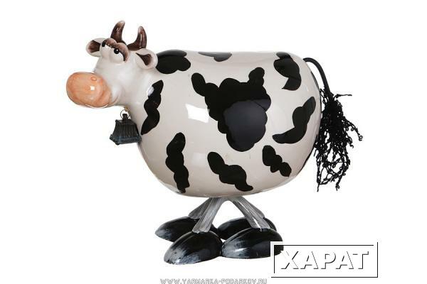 Фото Статуэтка с качающейся головой черно-белая корова 27,3х15,3х22,3 см