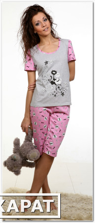 Фото Пижама с бриджами из кулирки "Звездные кошки"