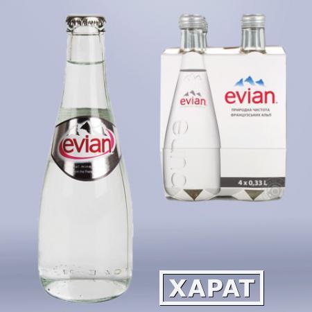 Фото Вода негазированная минеральная EVIAN (Эвиан), 0,33 л, стеклянная бутылка