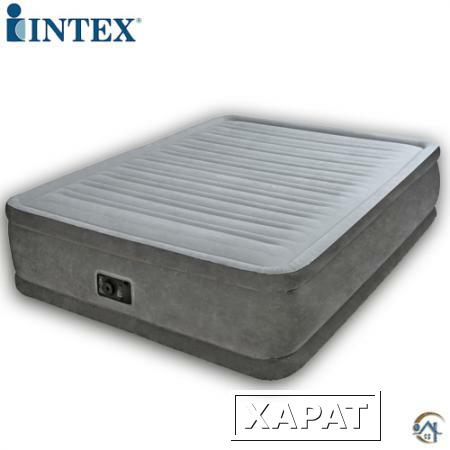 Фото Надувная двуспальная кровать Intex (152х203х46 см) со встроенным насосом
