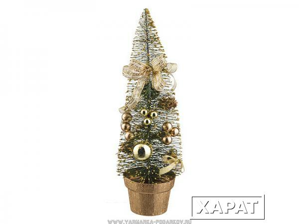 Фото Изделие декоративное елочка золотая с украшениями в пвх коробке высота 30 см