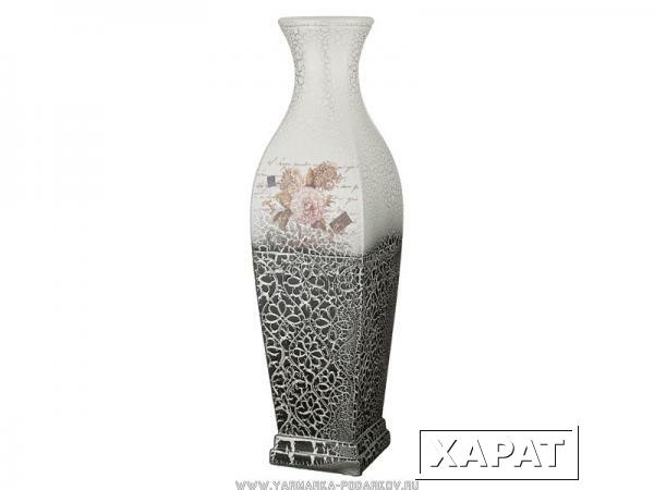 Фото Ваза напольная цветы серебряное кракле 21х76 см.