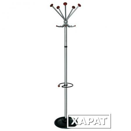 Фото Вешалка-стойка "Квинтет ТМК-1", 1,93 м, диск 39 см, 5 крючков + место для зонтов, металл, хром/черная