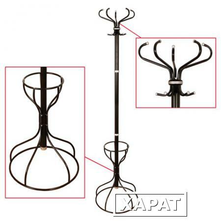 Фото Вешалка-стойка, металлическая, 1,8 м, основание диаметром 42 см, 5 крючков + место для зонтов, "Ажур-3Ф", черная