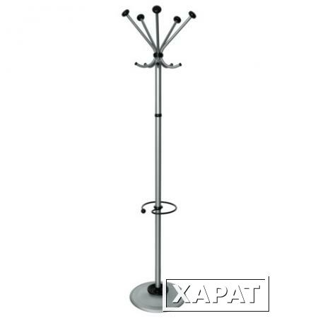 Фото Вешалка-стойка "Квинтет ТМК-2", 1,93 м, диск 39 см, 5 крючков + место для зонтов, металл, серебристая