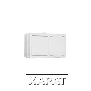 Фото Блок: одноклавишный выключатель + розетка с заземлением, с защитными шторками, с крышкой ip-54, белый universal аллегро 5562968